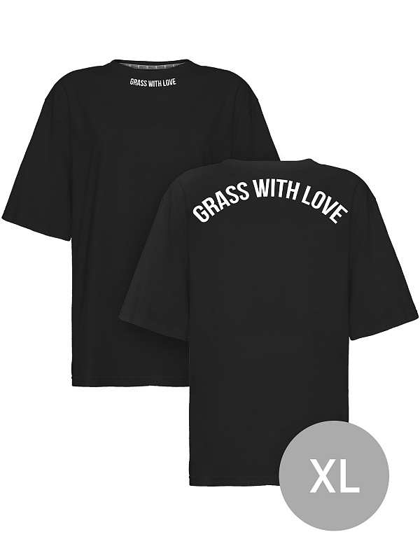 Футболка oversize "GRASS WITH LOVE" черная размер XL