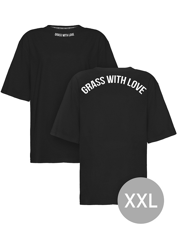 Футболка oversize "GRASS WITH LOVE" черная размер XXL